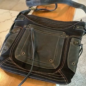 Fossil Canvas and Black Crossbody Messenger Bag